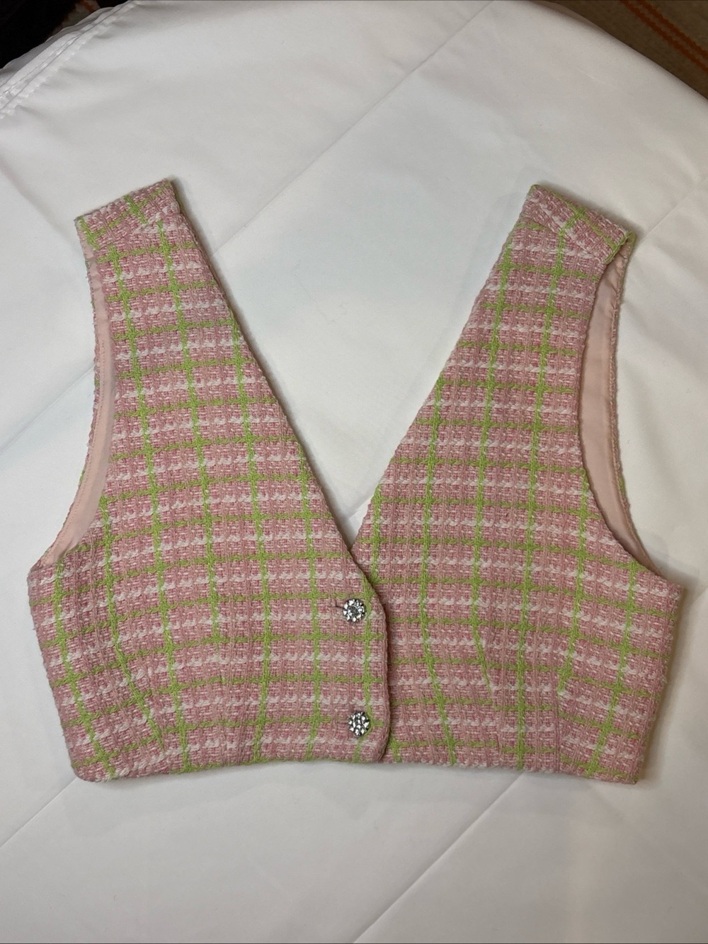 Zara Pink and Lime Tweed Trim Crop Top